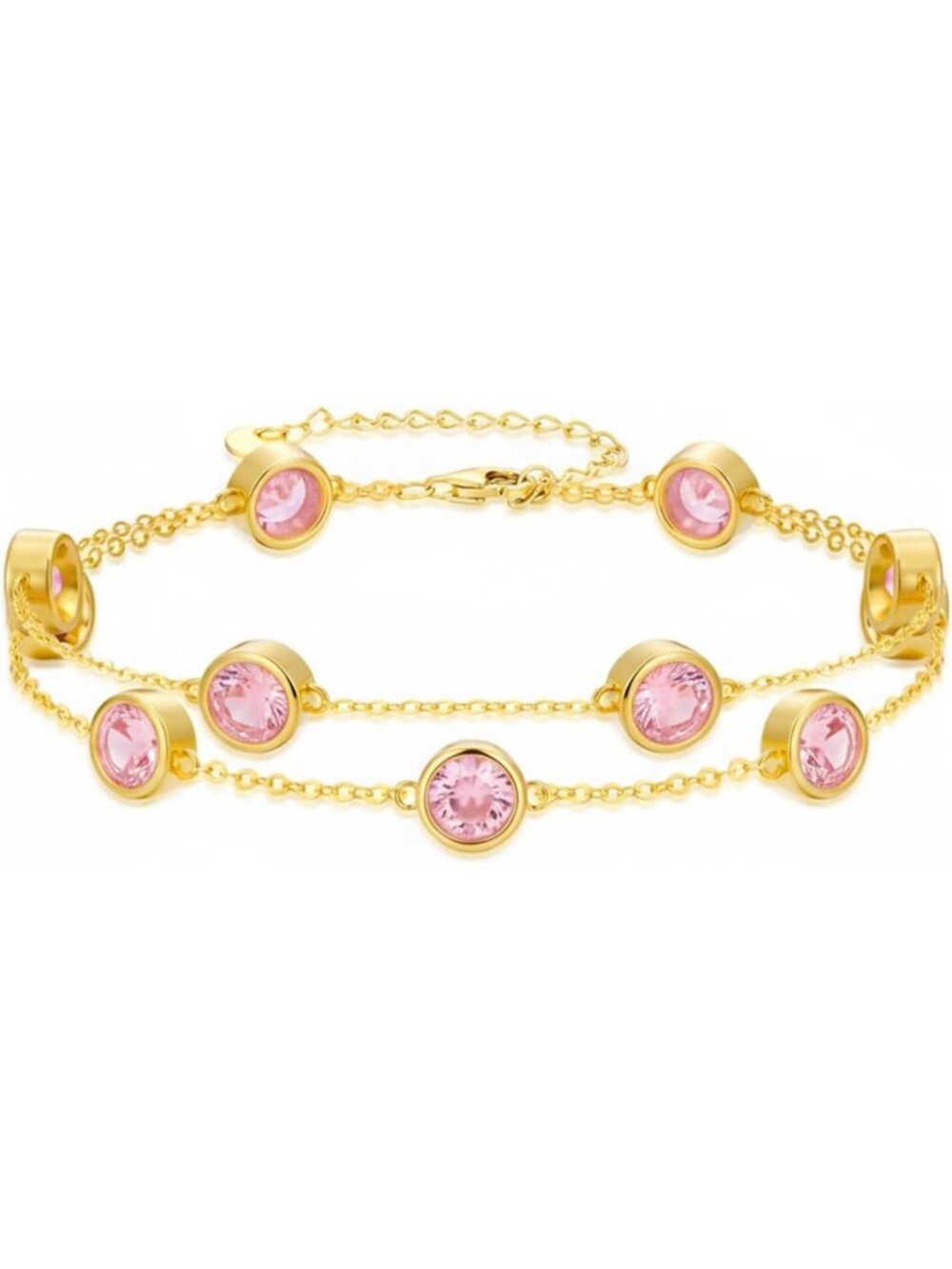 14K Gold Plated Birthstone Charm Bracelet for Women - Layered Link Jewelry Gift